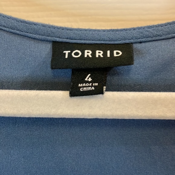 Torrid Slate Blue Lace Up Boho Slit Bell Sleeve Gauze Dress Lined Size 4X - Picture 4 of 8